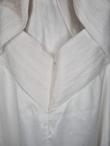 Imoda White Chiffon Ruched Beaded Round Neck High Back Wedding Dress Sz 811