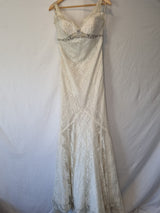 Imoda Ivory Lace Sweetheart Vneck Beaded Mermaid Train Wedding Dress Sz 100