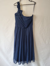 Imoda Navy Blue Chiffon One Shoulder Evening Bridesmaid Mini Dress Sz 180