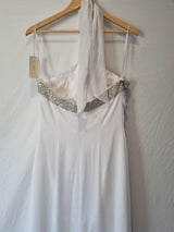 Imoda White Chiffon Beaded Ruch Halter Neck Empire Wedding Dress Sz 129