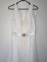 Imoda White Chiffon Gathered Pleated Grecian Empire Wedding Dress Sz 101