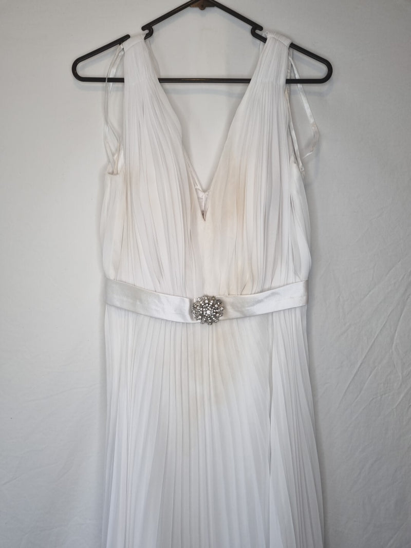 Imoda White Chiffon Gathered Pleated Grecian Empire Wedding Dress Sz 101