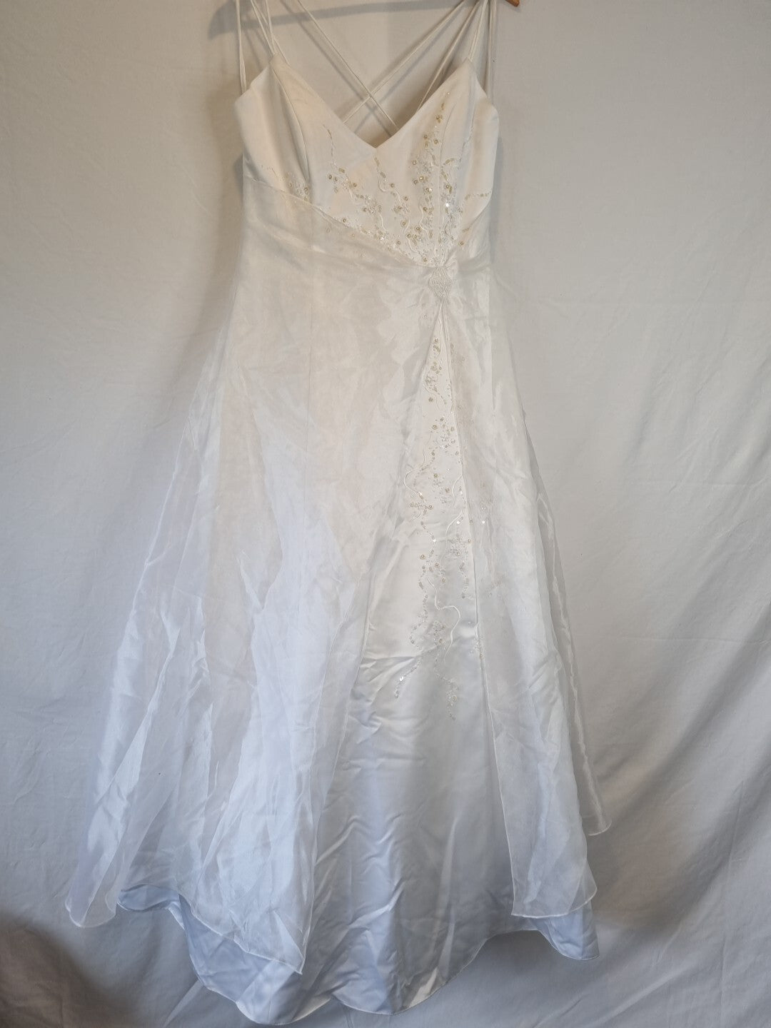 Imoda White Satin Organza Beaded Embroidered Wedding Dress Sz 14