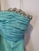 Imoda Chiffon Turquoise Ruched Beaded One Shoulder Evening Bridesmaid Dress Sz 84