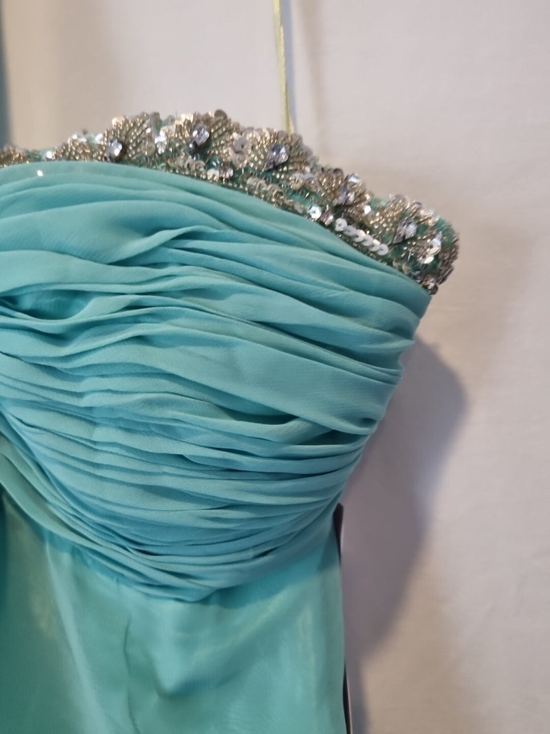 Imoda Chiffon Turquoise Ruched Beaded One Shoulder Evening Bridesmaid Dress Sz 84