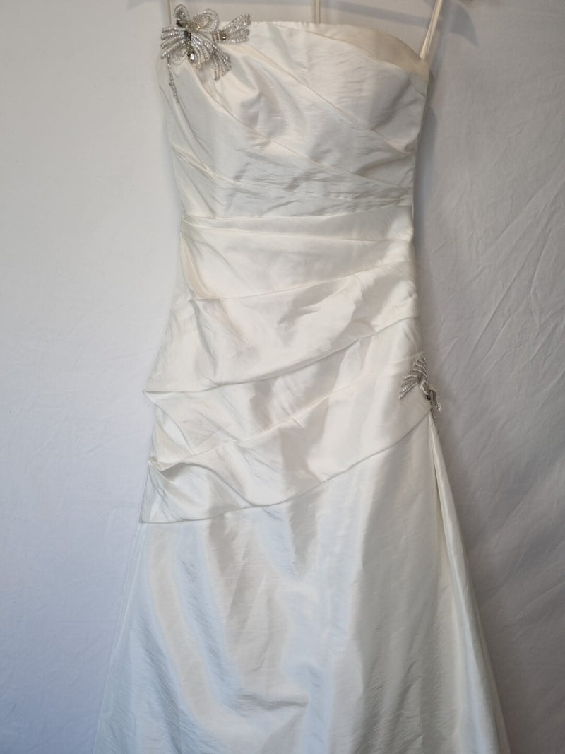 Imoda Ivory Ruched Pleated Beaded A-line Train Wedding Dress Sz 101