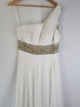 Imoda Ivory Chiffon One Shoulder Ruched Crystal Diamante Wedding Dress Sz 102
