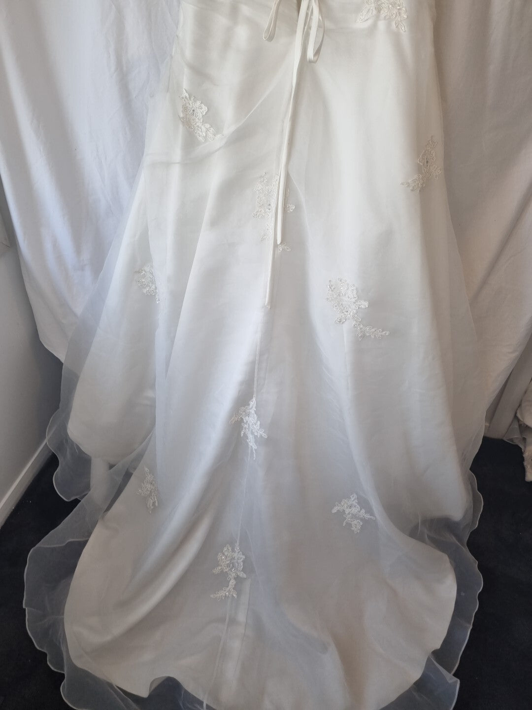 iModa Ivory Ruched Organza Lace A-line Beaded Sequin Embroidered Dress Sz 128