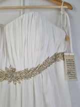 Imoda Ivory Gold Sweetheart Crepe Chiffon Embroidered Beaded Wedding Dress Sz 125