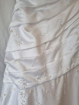 iModa White Satin A-line Beaded Sequin Pleated One Shoulder Wedding Dress Sz 106