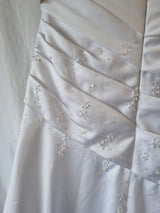 iModa White Satin A-line Beaded Sequin Pleated One Shoulder Wedding Dress Sz 1014