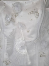 Isabella Faye White Organza Fan Embellished Beaded Train Wedding Dress Sz 124