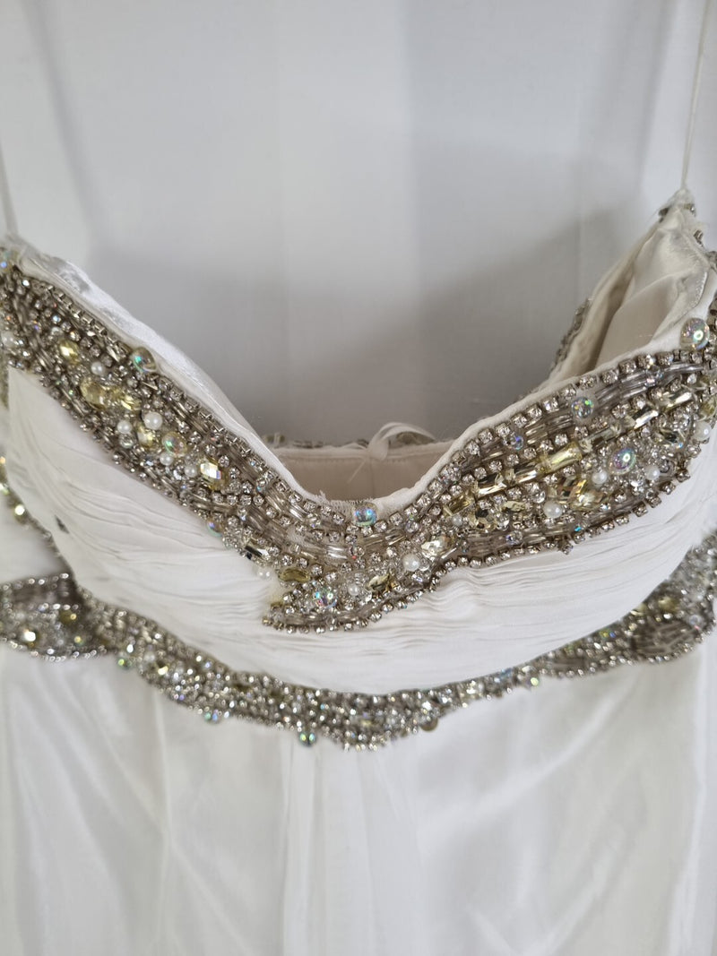 Imoda Ivory Chiffon Sweetheart Ruched Crystal Diamante Bead Wedding Dress Sz 125