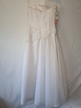 Imoda White Satin Tulle Beaded Applique Ruched Wedding Dress Sz 129