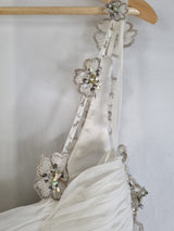 Imoda Ivory Chiffon Ruched Crystal Diamante Beaded Flowers Wedding Dress Sz 1413