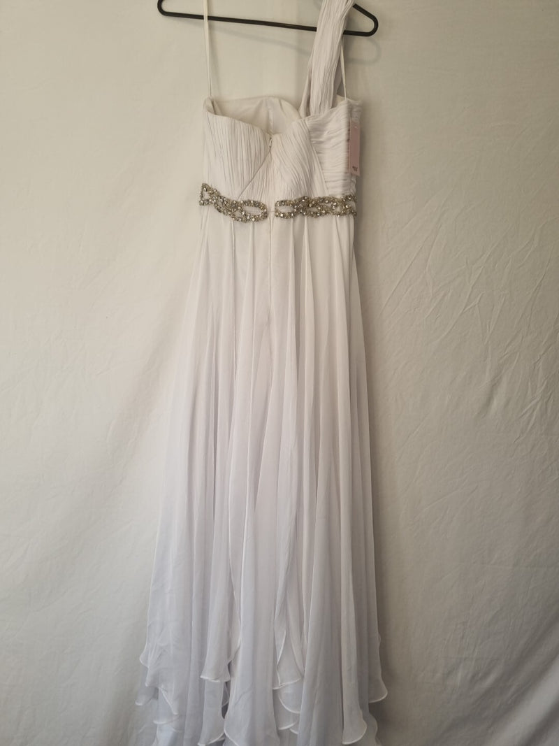 Imoda White Chiffon Sweetheart Beaded Strapless One Shoulder Wedding Dress Sz 108