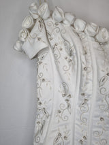 Imoda White Satin Corset Off Shoulder Beaded Roses Train Wedding Dress Sz 124