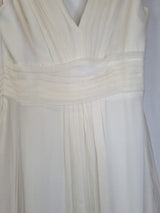 Imoda Ivory Chiffon Ruched Pleated Grecian Style V Neck Wedding Dress Sz 1210