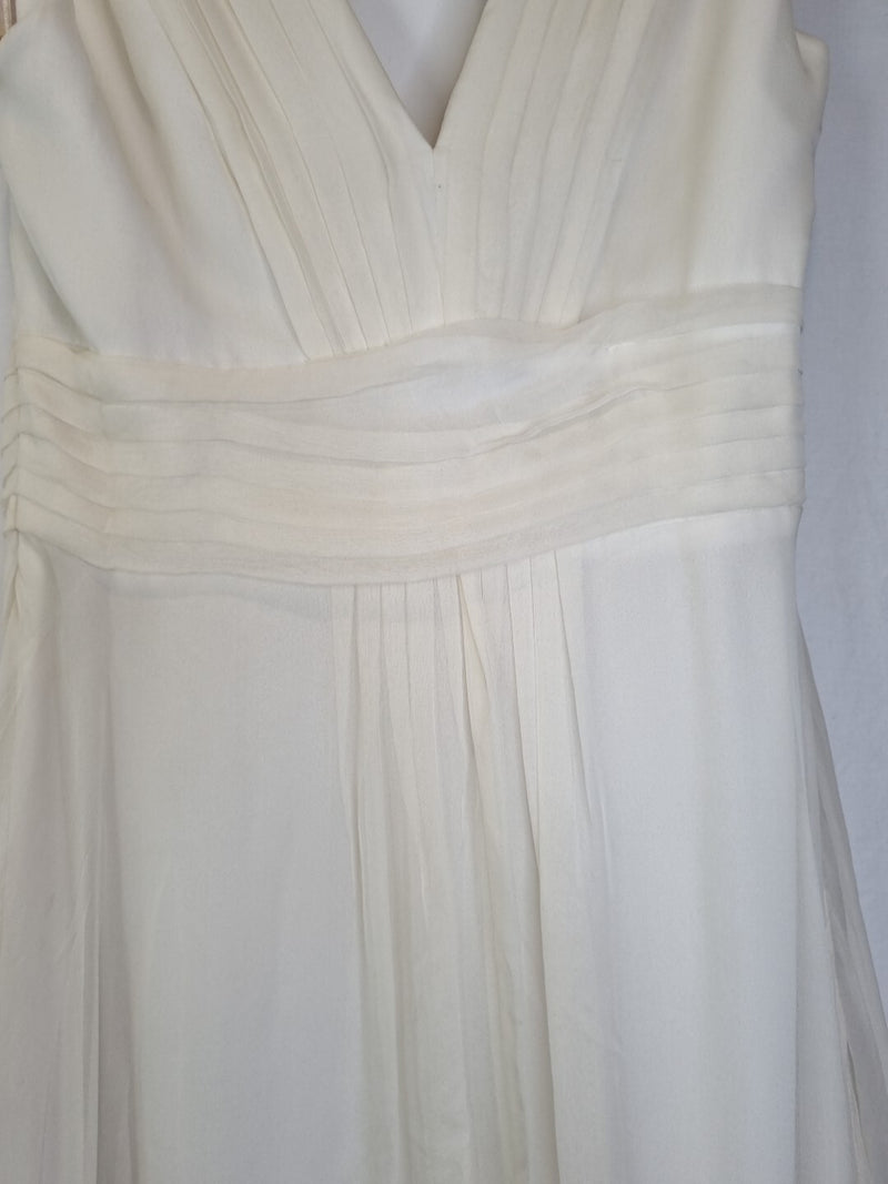 Imoda Ivory Chiffon Ruched Pleated Grecian Style V Neck Wedding Dress Sz 1210