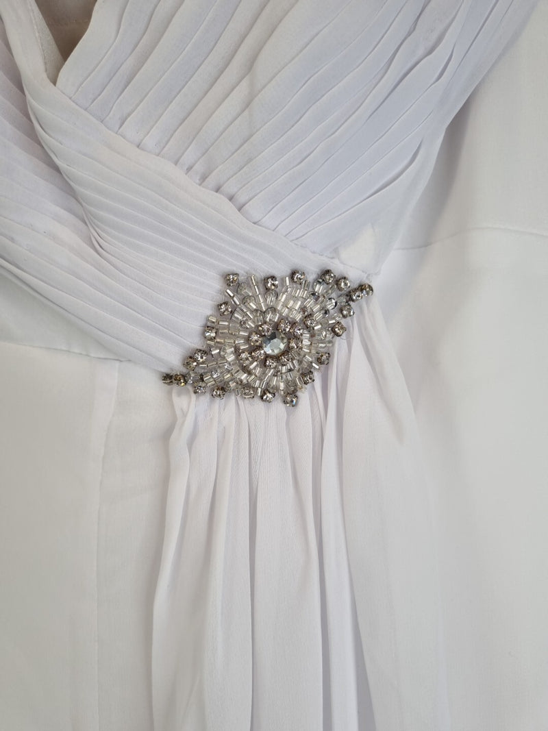 Imoda White Chiffon Sweetheart Off Shoulder Beaded Crystal Wedding Dress Sz 146