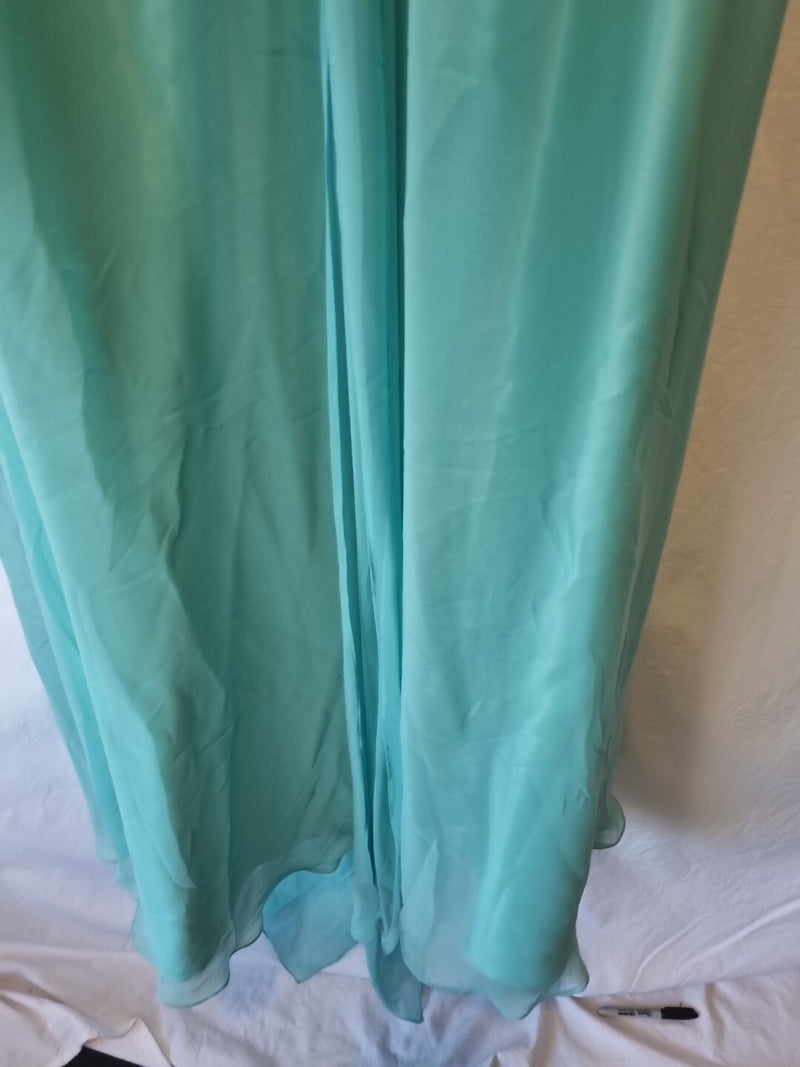 Imoda Chiffon Turquoise Ruched Beaded One Shoulder Evening Bridesmaid Dress Sz 89