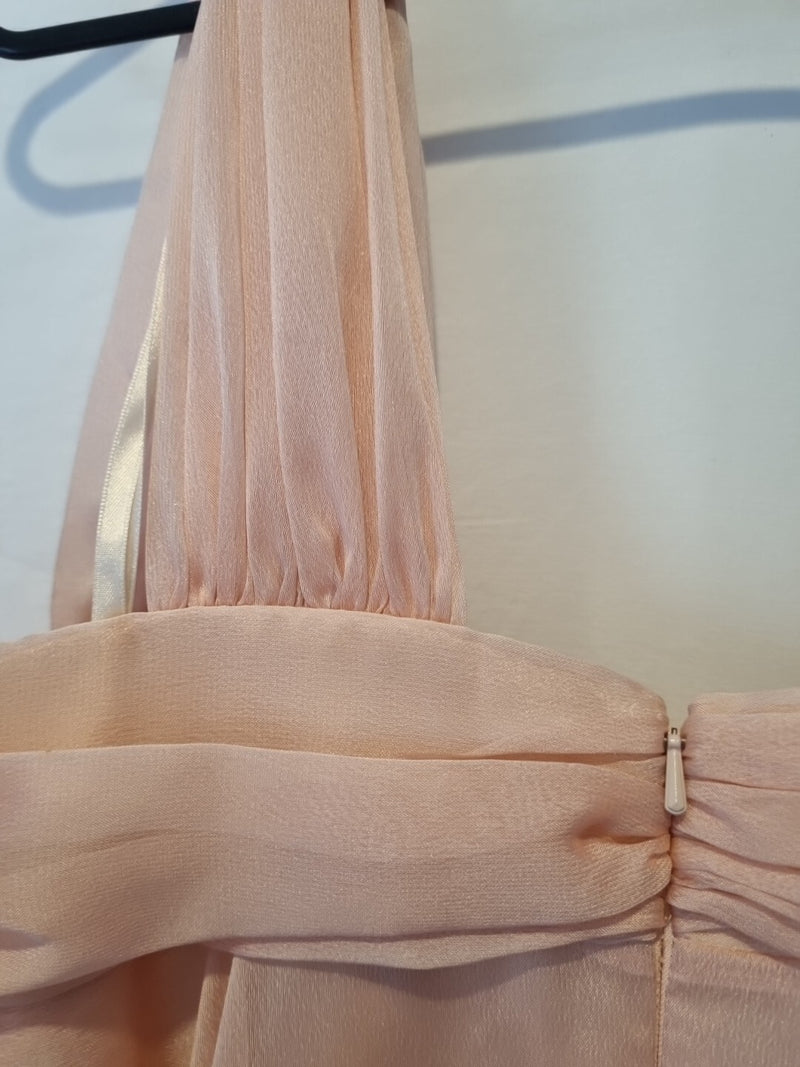 Juniper & Sage Chiffon Pink Ruched One Shoulder Evening Bridesmaid Dress Sz 810