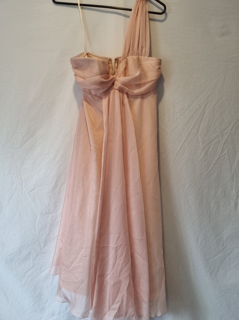Juniper & Sage Chiffon Pink Ruched One Shoulder Evening Bridesmaid Dress Sz 80