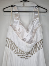 Imoda White Chiffon Ruched Pleated Beaded Grecian Empire Wedding Dress Sz 1210