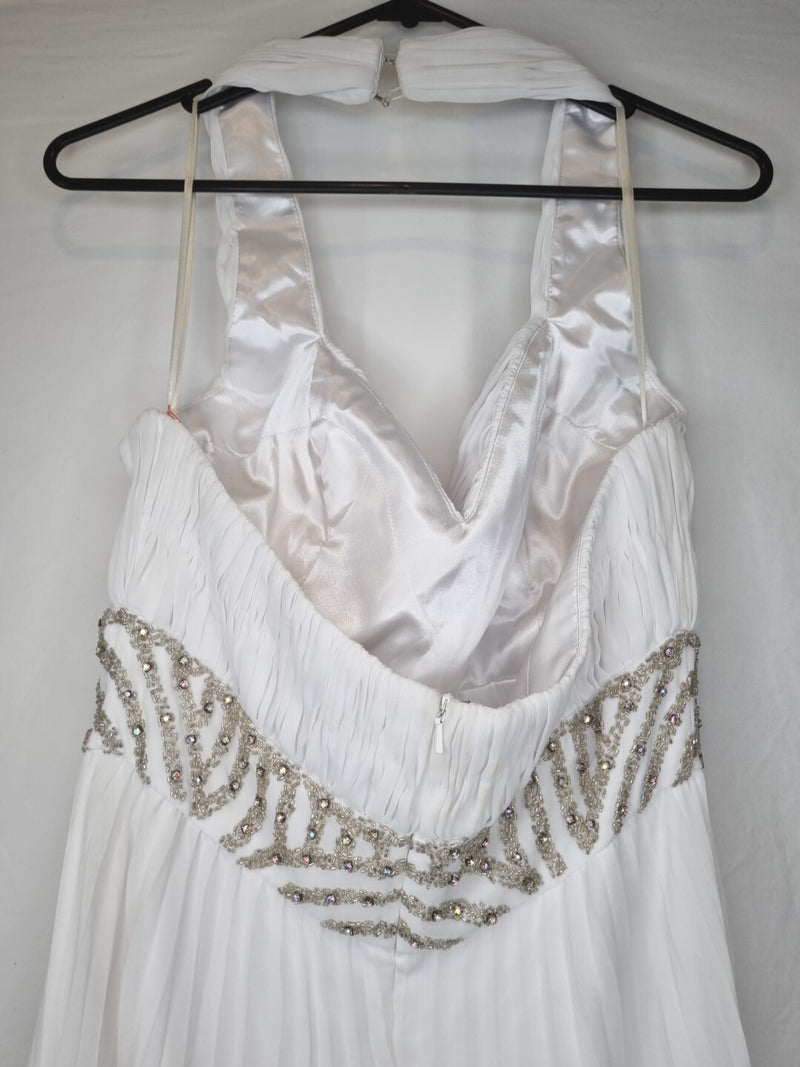 Imoda White Chiffon Ruched Pleated Beaded Grecian Empire Wedding Dress Sz 1210