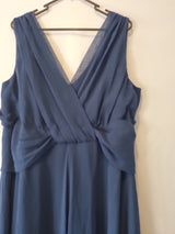 Imoda Navy Blue Chiffon V-neck Evening Bridesmaid Long Maxi Dress Sz 262
