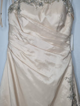 Imoda Gold Taffeta Ruched Crystal Beaded Full A-line Train Wedding Dress Sz 107