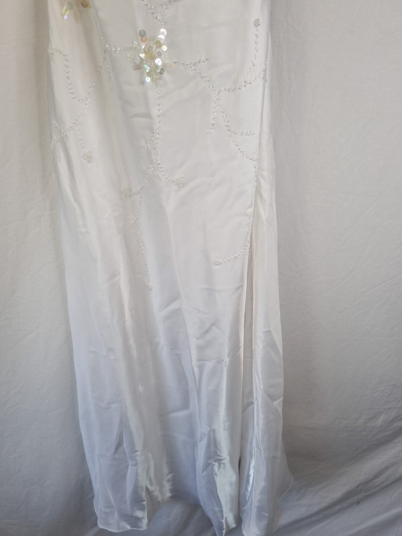 Imoda White Satin Beaded Sequin Backless Wedding Dress Sz 102
