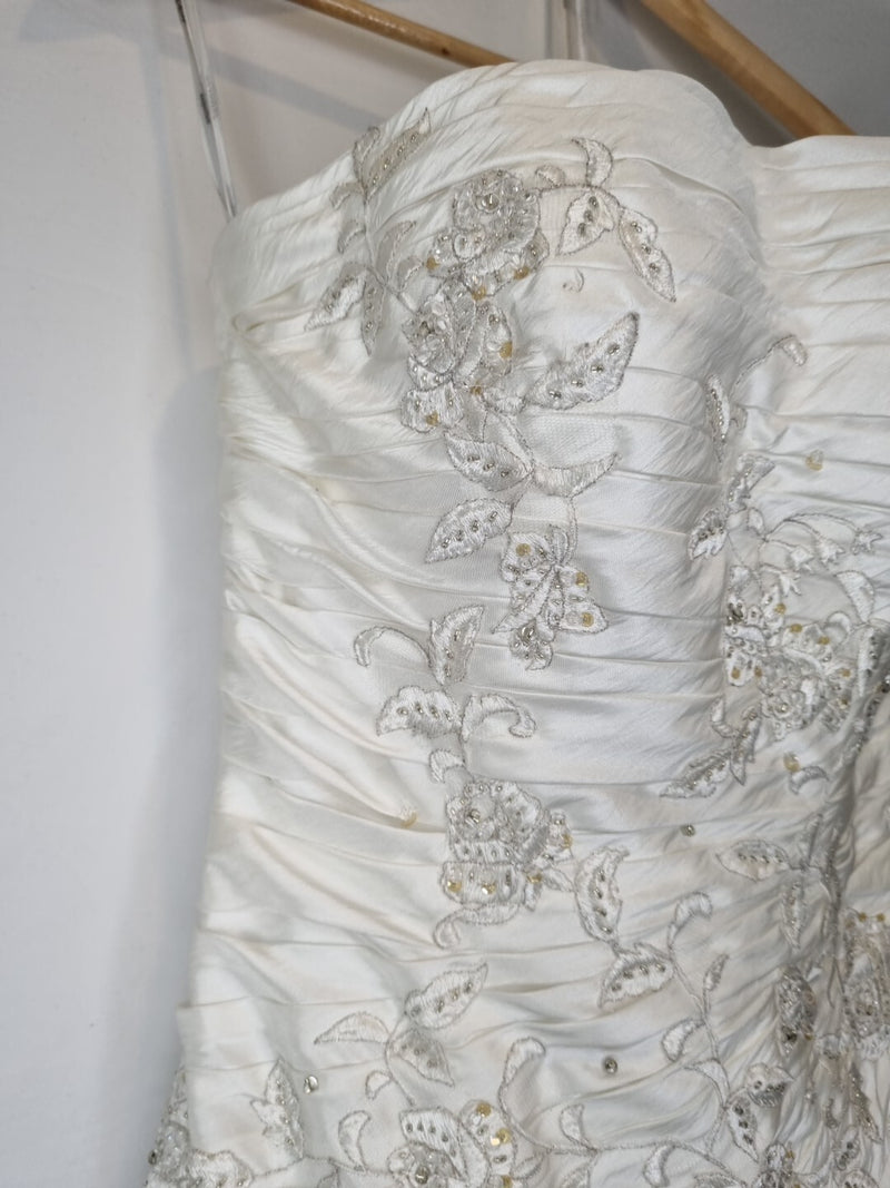 Imoda Ivory Ruched Beaded Mermaid Tulle Skirt Train Wedding Dress Sz 106