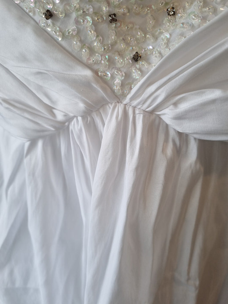 iModa White Straps/Strapless Beaded Crystal Sequin Gathered Wedding Dress 106