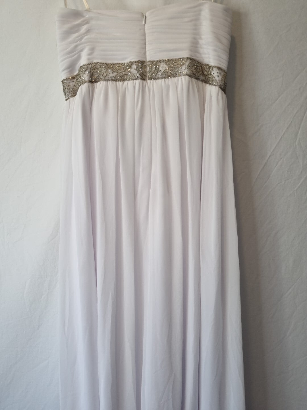 Imoda White Chiffon Sweetheart Beaded Ruched Empire Wedding Dress Sz 127