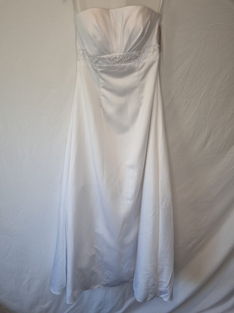 Isabella Faye White Satin Embellished Beaded A-line Wedding Dress Sz 140