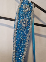 Imoda Chiffon Blue Ruched Beaded One Shoulder Evening Bridesmaid Silk Dress Sz1017