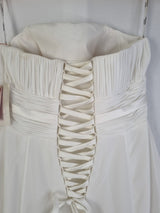 Imoda Ivory Chiffon Ruched Pearl Beaded Train Wedding Dress Sz 1010