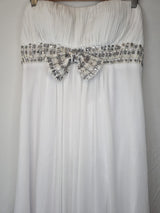 Imoda White Chiffon Ruched Beaded Sweetheart Strapless Wedding Dress Sz 122