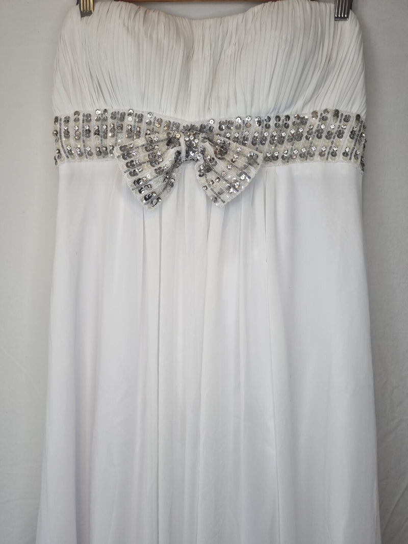 Imoda White Chiffon Ruched Beaded Sweetheart Strapless Wedding Dress Sz 122