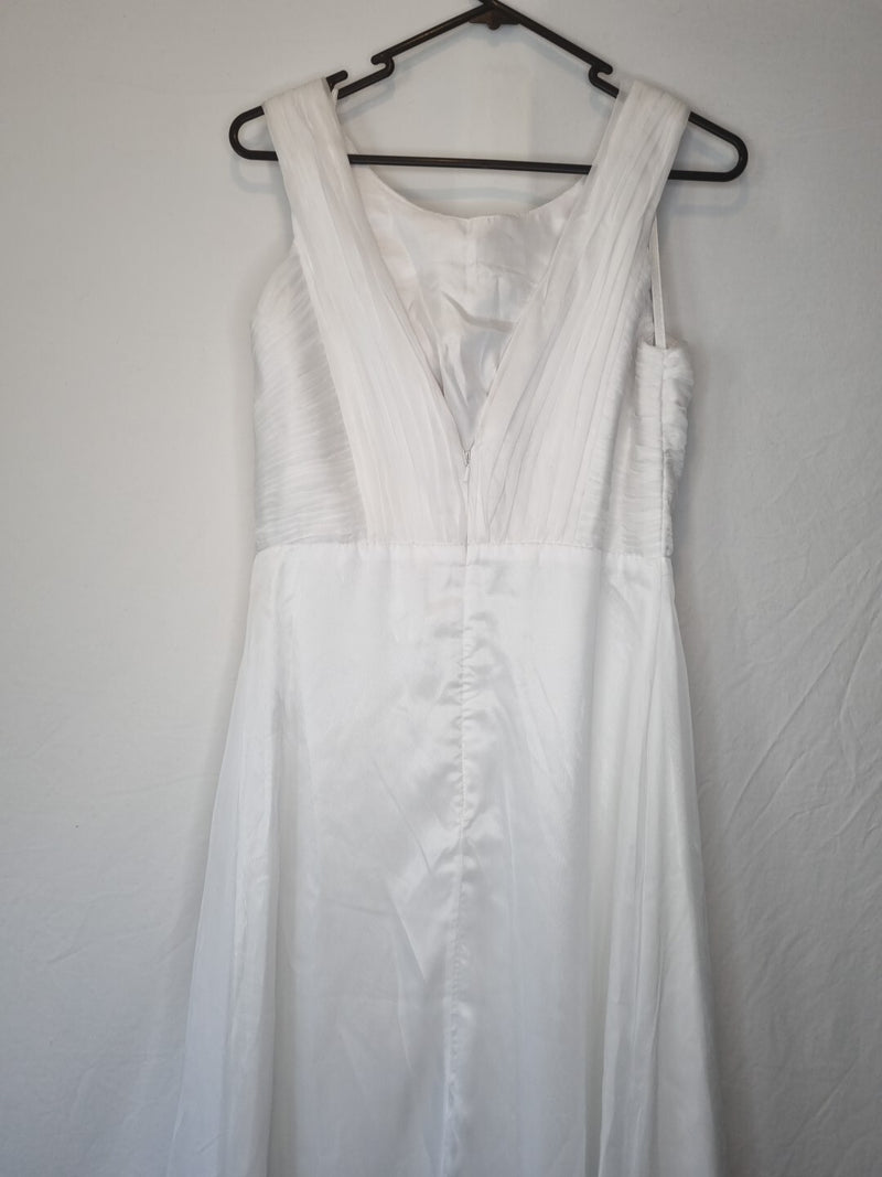 Imoda White Chiffon Ruched Pleated Crystal Grecian Empire Wedding Dress Sz 88
