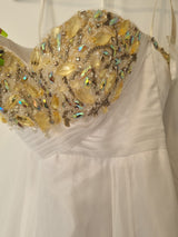 Imoda White Chiffon Sweetheart Beaded Strapless Empire Wedding Dress Sz 82