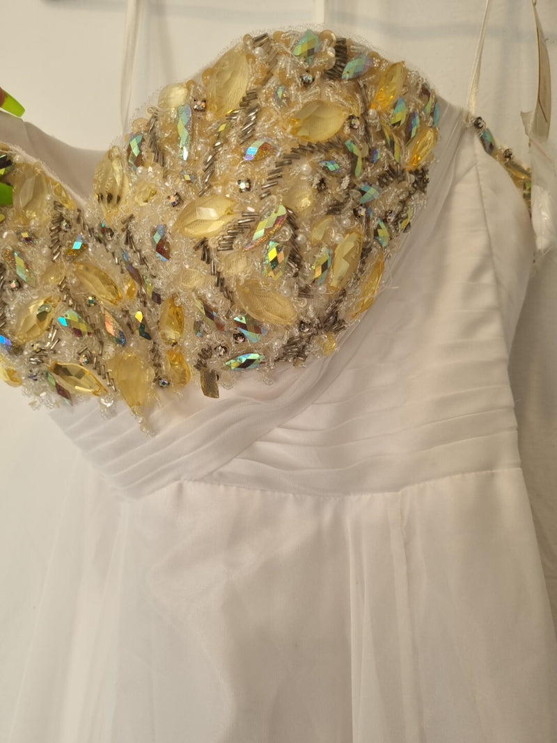 Imoda White Chiffon Sweetheart Beaded Strapless Empire Wedding Dress Sz 82