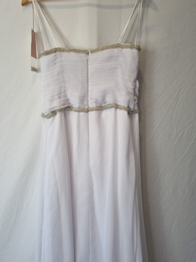 Imoda White Chiffon Sweetheart Beaded Ruched Empire Wedding Dress Sz 88