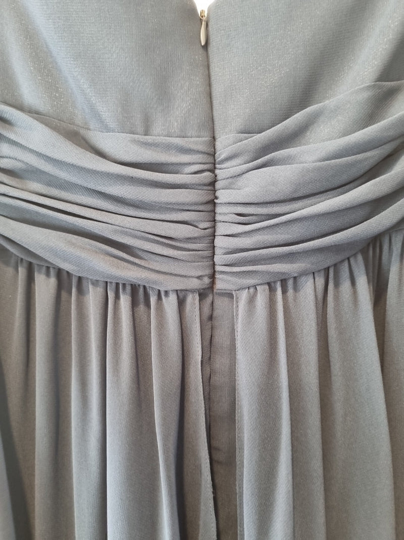 Imoda Navy Blue Chiffon Ruched Braid-strap Evening Bridesmaid Maxi Dress Sz 2814