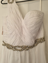 Imoda White Chiffon Sweetheart Beaded Strapless One Shoulder Wedding Dress Sz 103