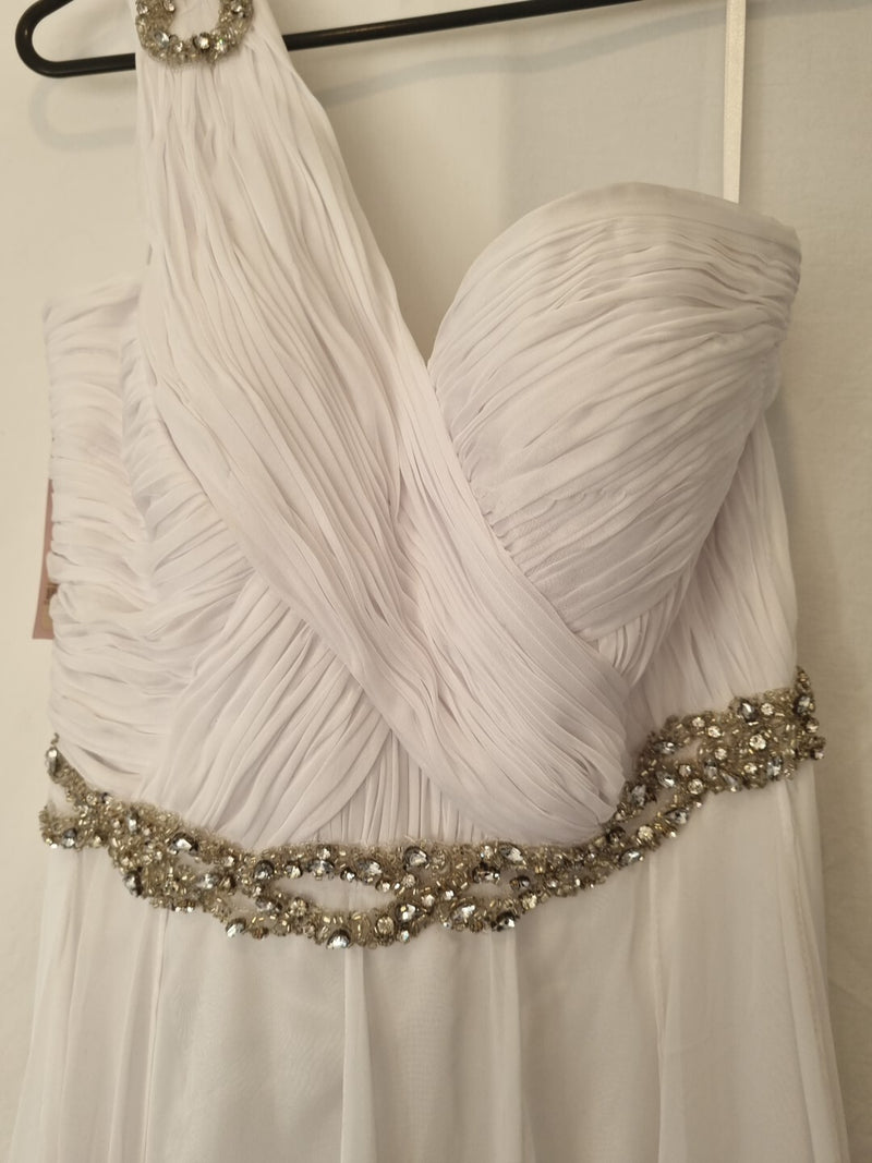 Imoda White Chiffon Sweetheart Beaded Strapless One Shoulder Wedding Dress Sz 103