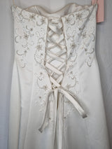 Imoda Ivory Satin Sweethesrt Beaded Train Wedding Dress Sz 815