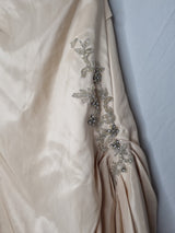 Imoda Gold Taffeta Ruched Crystal Beaded Full A-line Train Wedding Dress Sz 104