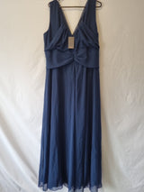 Imoda Navy Blue Chiffon V-neck Evening Bridesmaid Long Maxi Dress Sz 2610
